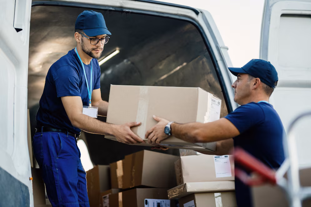 repartidores cargando cajas carton furgoneta mientras preparan envio 637285 2289
